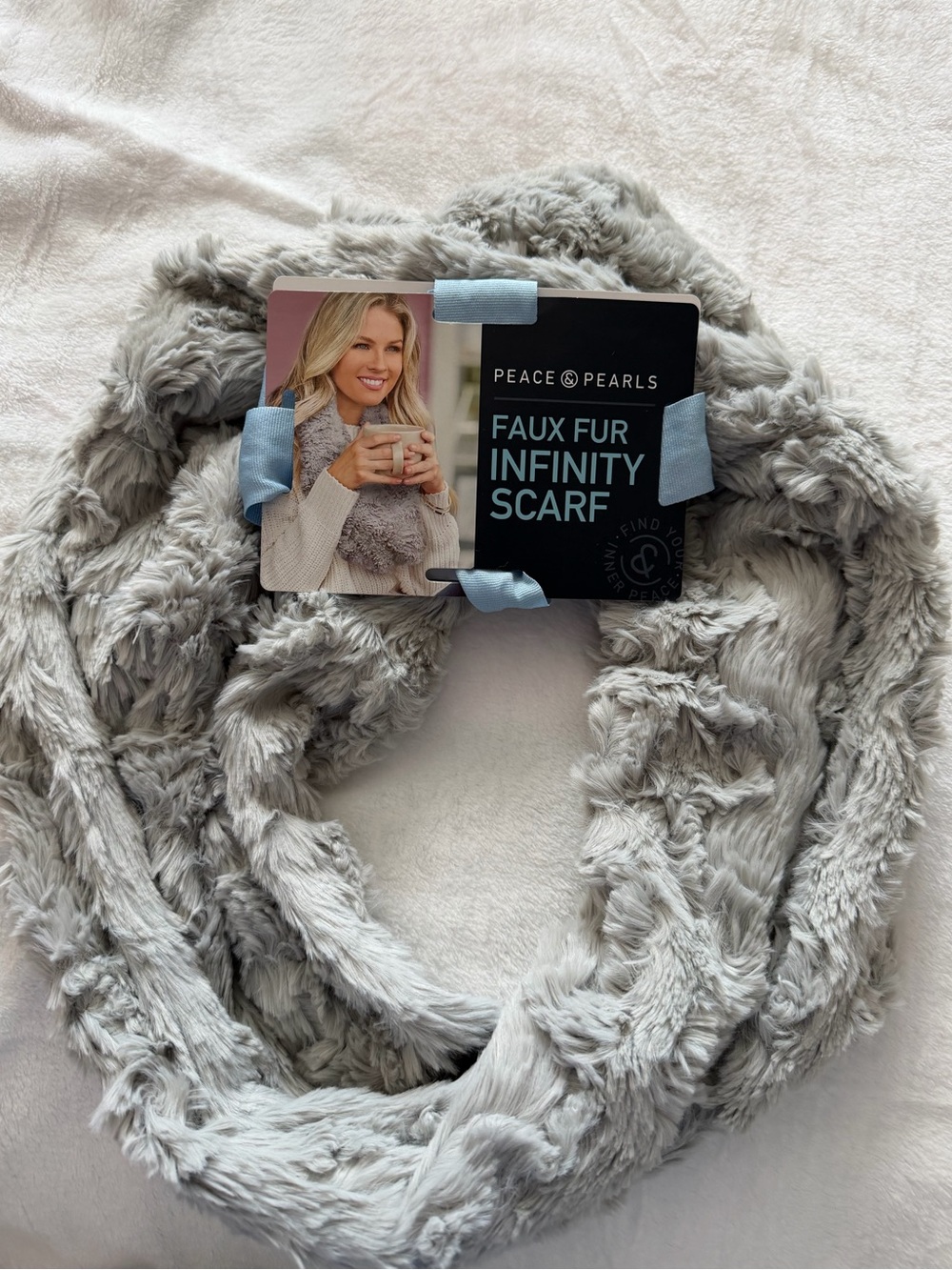 Faux Fur Infinity Scarf in Light Gray Peace & Pearls